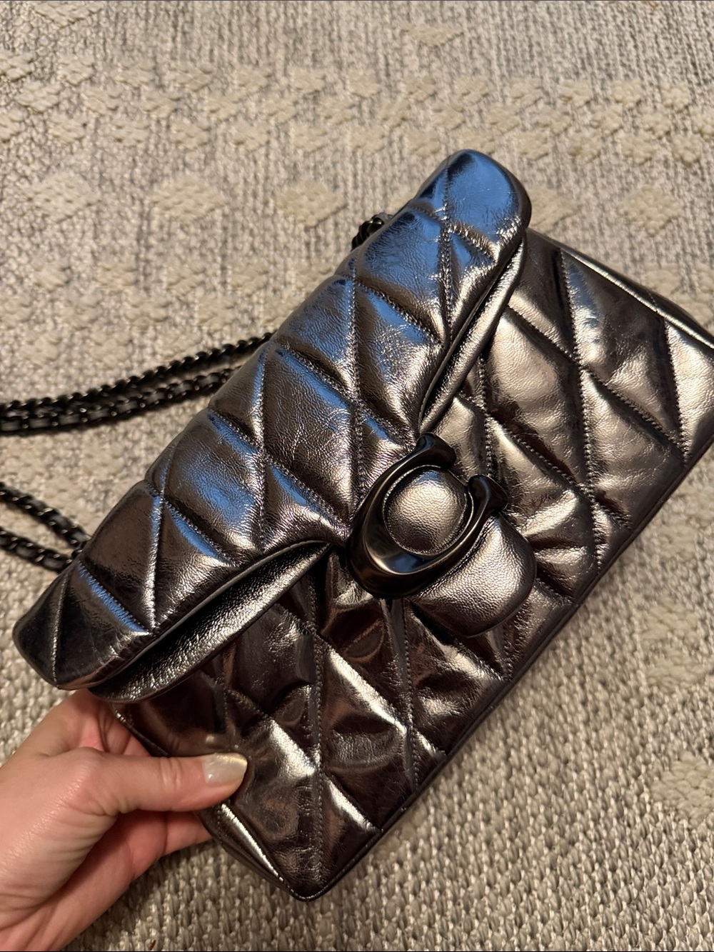 Coach Quilted Metallic Crossbody in Dark Silver